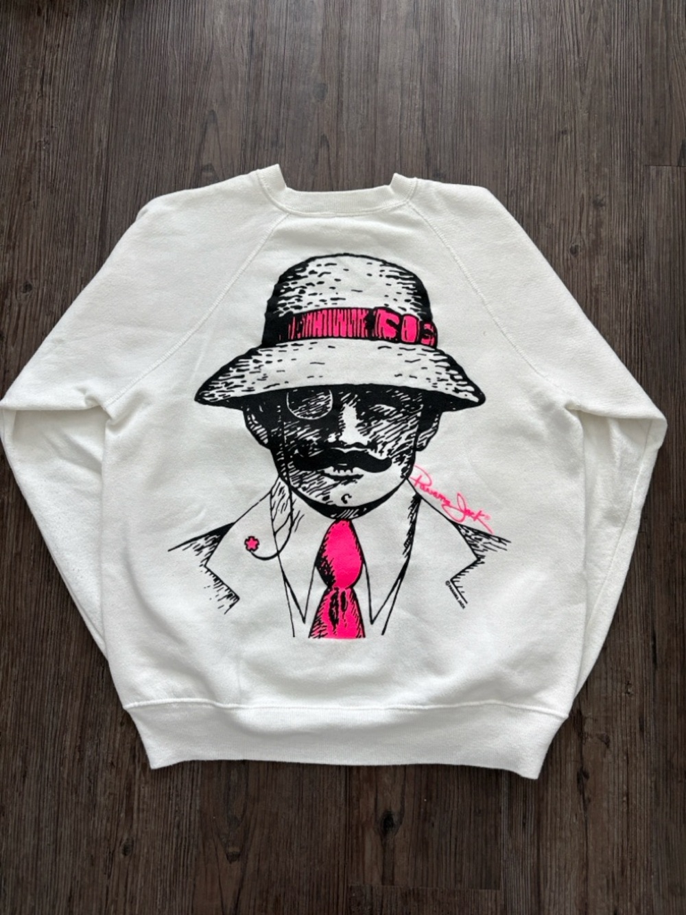 VINTAGE 80S PANAMA JACK MAN GRAPHIC WHITE CREWNECK SWEATSHIRT MENS LARGE